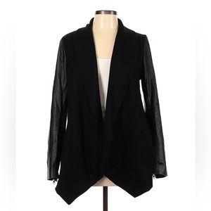 Theory - Size L - Black Open Jacket / Work Blazer with Leather arms